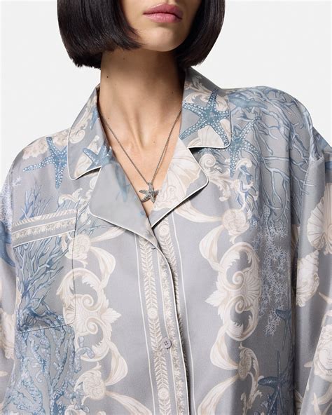 Barocco Sea Oversized Silk Shirt Blue,Print 